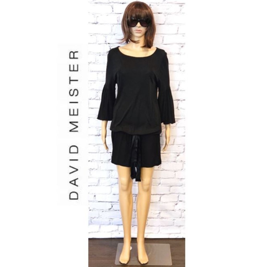Designer - David Meister, 100% Silk Long Sleeve Black Dress